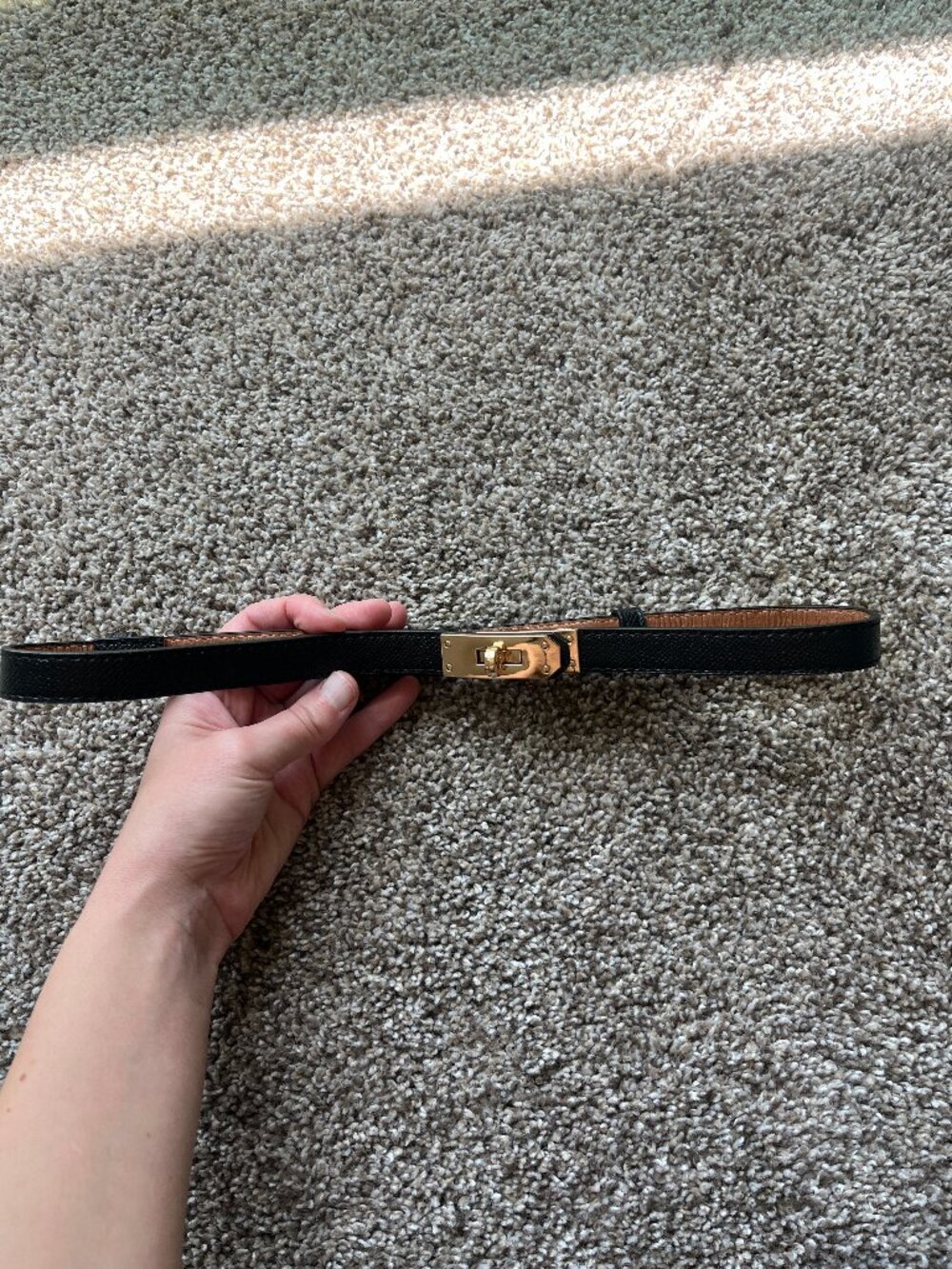 NWT Kelly Belt Black Faux Leather Gold Hardware Turn Lock Closure Adjustable